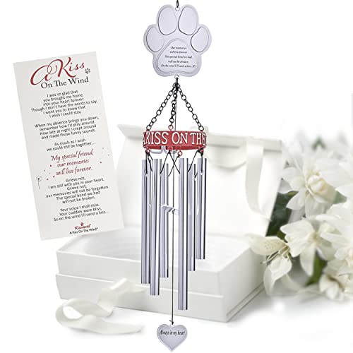 Pet Memorial Wind Chimes - 19" Rainbow Bridge Pet Memorial Gifts, Thoughtful Loss of Cat or Dog Gifts, Wind Chime with Poem and Red Collar, Durable Metal Outdoor Chimes Pet Sympathy Gift