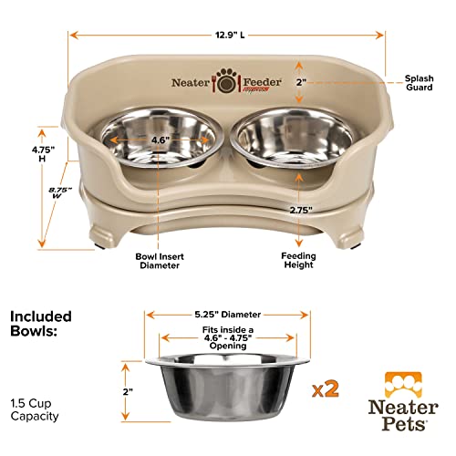 Neater Feeder Express Mess Proof Dog Bowls Elevated for Small Breeds Under 15 Lb, Made in USA, No Spill Raised Dog Food Bowl Stand, Stainless Steel Food and Water Bowl Set, Feeding Station, Almond - color: Almond, size: Small w/ Standard Bowls