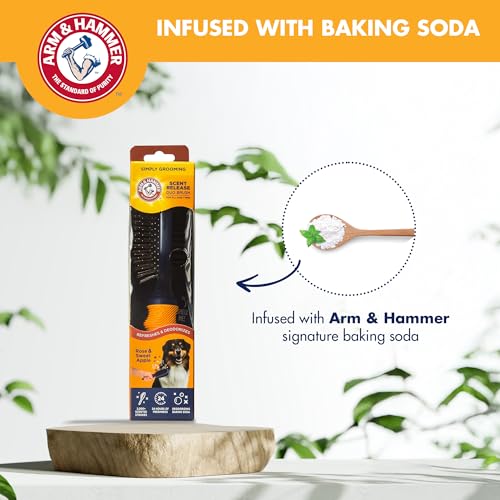 Arm & Hammer Deodorizing Pin & Bristle Dog Brush, Apple & Rose Scent | Fragrance transfer technology, baking soda infused, detangling and deshedding, for long-haired dogs daily - size: 1-Pack, style: Pin/Bristle Duo Brush - Sweet Apple & Rose