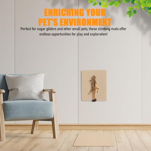 3 Pcs Sugar Glider Toys, Self-Adhesive Sugar Glider Cage Accessories | Small Animal Climbing Felt Mats, for Sharpening Claws, Pet Rat Enrichment Toys for Wall Furniture, Gray, White, Khaki