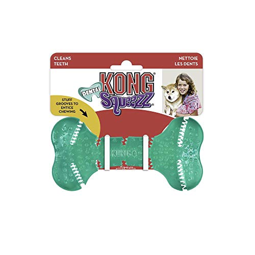 KONG Squeezz Dental Bone - Dog Toy for Cleaning Teeth - Flexible Chew Toy for Gentle & Mild Chewers - for Medium/Large Dogs | Flexible Squeezable Dental Toy for Gentle & Mild Chewers, Helps Clean Teeth & Gums During Engaging Play - style: Bone