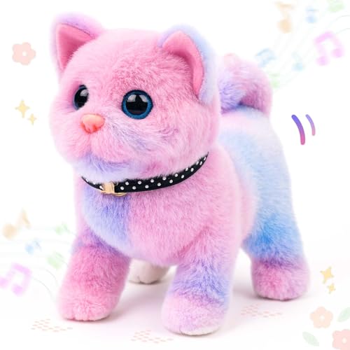 Easfan Rainbow Walking Kitty Cat Stuffed Plush Toy Gifts for Kids 7" | Meowing tail wagging head nodding, interactive educational plush, easter christmas birthday gift, for girls - style: Cat