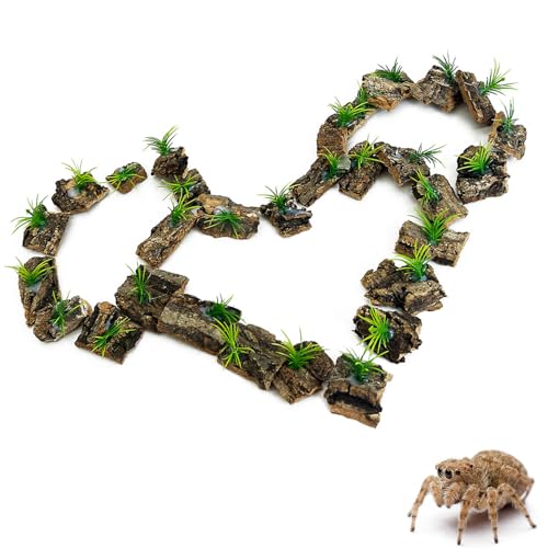Jumping Spider Enclosure Accessories 30 Pcs Small Cork Bark for Tarantula Hide Spider Terrarium Decorations Reptiles Habitat Decor (Bark with Small Grasses)