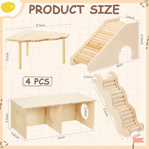 BreezeHug 4 Pcs Hamster Cage Accessories Hamster Platform Hideout Wooden Tunnel Ladder Playhouse Game Climbing Toy with Platform for Pets Dwarf Syrian Mice Degus Gerbils Squirrel(Peek) - style: Peek