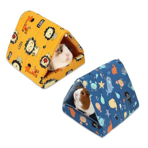 YUEPET 2 Pack Guinea Pig Bed, Washable Guinea Pig Hideouts | Guinea Pig House, Soft Plush Fabric, Washable Beds, Hanging Cage Design, Ocean & Lion-Deer Themes - color: Lion and Whale