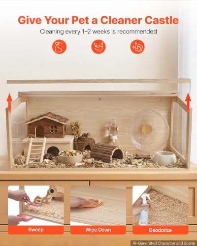 VEVOR Wooden Hamster Cage 48"x20.1"x20.1" 270° Viewing Hamster Habitat, Chewproof Acrylic Small Animal Cage with Openable Top, Large Pet Enclosure for Syrian/Dwarf Hamsters, Guinea Pigs & Gerbils - size: 48.0"L x 20.1"W x 20.1"H