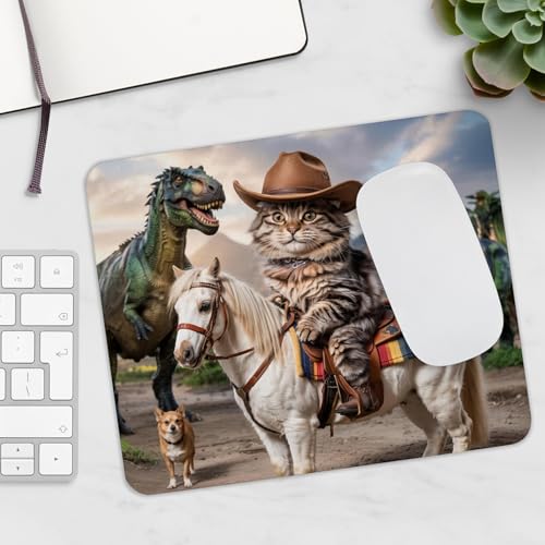 Mousepad Cowboy Cat Riding Horse with Dinosaurs Funny Western Humor Desk Accessory Unique Creature Scene Colorful Computer Mouse pad Novelty Gaming Mouse Mat Office Decoration Pet Lover Aesthetic - color: Cowboy Cat