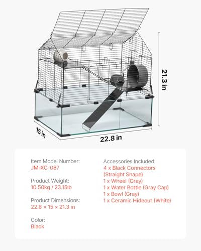VEVOR Hamster Cage, 360°Viewing Transparent Hamster Habitats, Small Animal Cage, 22.8 x 15 x 21.3 in, Ventilated Pet Mouse Cages with Water Bottle, Portable Hamster House for Rats, Guinea Pigs - size: 22.8"L x 15.0"W x 21.3"H