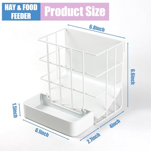 Rabbit Hay Feeder Guinea Pig Hay Feeder, Hay and Food Holder with Hook Heavy-Duty Metal Frame Hay Rack，for Bunny, Guinea Pigs,Chinchillas， Comes with Two Multifunctional Zippers-6.8x6.7x6.6inch - color: White, size: 1 piece Small