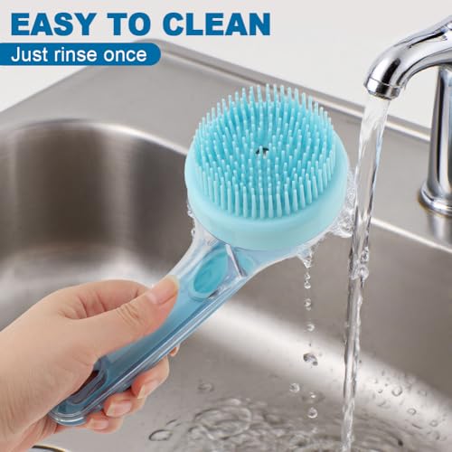 Pet Bath Brush, 2 in 1 Dog Bath Brush with Built-in Shampoo Dispenser, Pet Wash Brush with Double Head Toothbrush, Grooming Massage Brush for Dogs & Cats - color: Blue