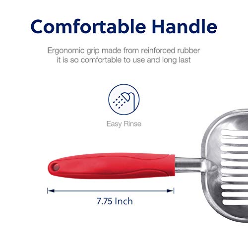 Cat Litter Scoop, Aluminum Alloy Sifter, Kitty Metal Scooper, Deep Shovel, Long Handle, Poop Sifting, Kitten Pooper Lifter, Durable, Heavy Duty, for Litter Box - color: FLAT Aluminum \ #08 Red Handle, size: Large