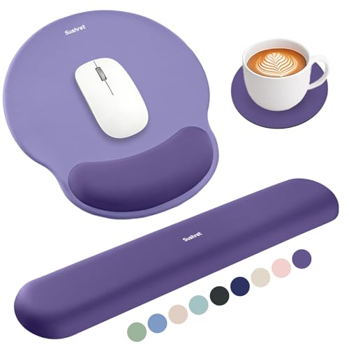 Mouse Pad and Keyboard Wrist Rest, 3-in-1 Gel Memory Foam Ergonomic Mouse Pad with Wrist Rest Set, Gaming Mousepad Arm Cushion Support for Computer Office Desk Accessories Cute Setup, Purple - color: Purple