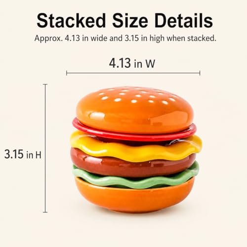 6-Piece Stackable Ceramic Burger Plate Set for Sauces & Dips | Burger-shaped layers for condiments, dips, sushi soy sauce, BBQ snacks; dishwasher and microwave safe