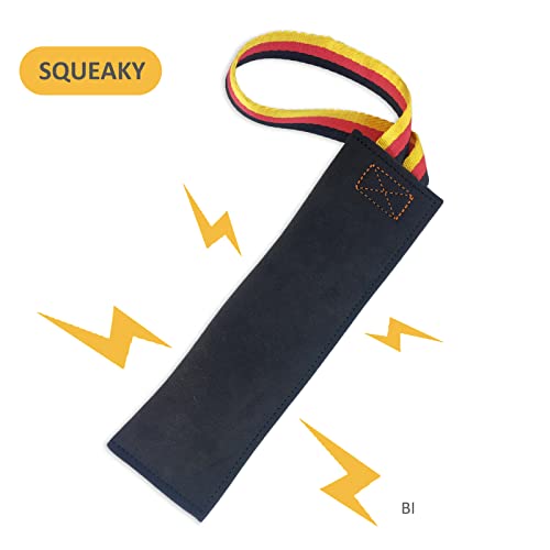 Dewonch No Stuffs Squeaky Leather Bite Tug Toy for Dog Training, K9 Puppy Stuffless Pull Toy with Handle to Build Prey Drive,Train Biting Grip,Play Tug of War Game (Squeaky Toy) | K9 Puppy Pull Toy with Handle to Train and Build Prey Drive,Play Tug of War