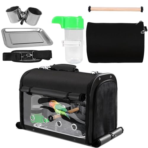 Sanmoncare Bird Carrier Bag Cockatiel Travel Cage with Stand, Lightweight Travel Carrier for Small Bird, Portable Parrot Travel Bag, Pet Transparent Travel Backpack - color: Black