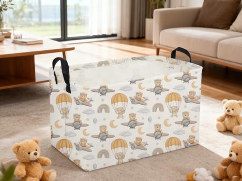 Sanjiaofeng Rectangular Kids Basket Bear Storage Bins,Cute Storage Basket with Handles.Clothers,Books,Kid's Gifts Bins. (Airplane Bear) - color: Airplane Bear