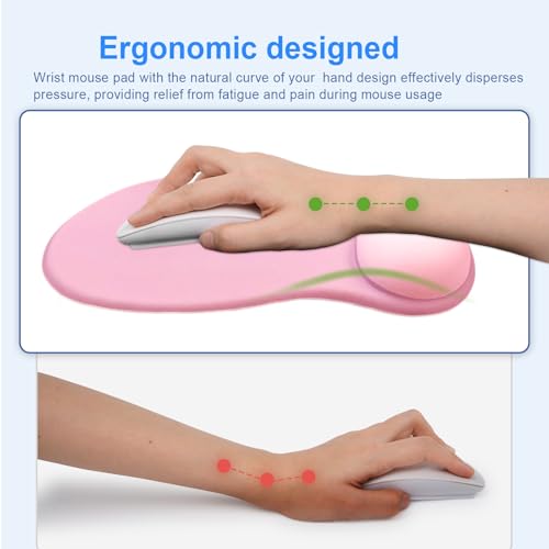 Ergonomic Mouse Pad with Gel Wrist Support, Comfortable Wrist Rest Mousepad with Non-Slip PU Base for Pain Relief, Desk, Home & Office(Dark Pink) - color: Dark Pink