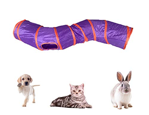 iCAGY Cat Tunnel Toys for Indoor Cats Kittens Rabbits, Pet Toy Play Tunnels | Interactive Crinkle Pop Up Tunnel Toys, Relieve Cat Boredom, Purple 47" Shape S - color: Purple