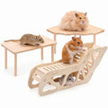 3-Piece Hamster Wood Platform Set with Tunnel Hideout, Natural Cage Accessories with Hides, Food & Water Stations, Climbing & Burrowing for Dwarf, Syrian Hamsters, Mice & Gerbils