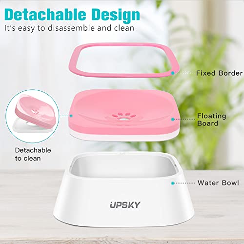 UPSKY 35oz No-Spill Pet Water Bowl, Slow Water Feeder for Dogs and Cats | Splash-Proof Bowls, Slow Drinking Pet Dish, Easy-Clean Dishwasher Safe, Portable For Travel - color: Pink