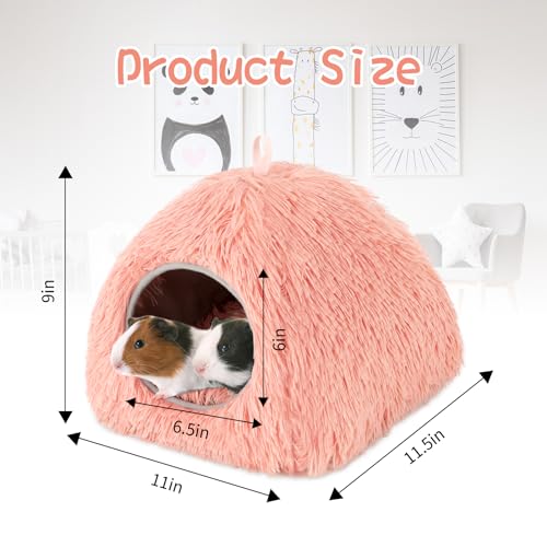 YUEPET Guinea Pig Bed, Warm Rabbit Bed, Bunny Hideout, Pink Plush Cave | Cozy Rabbit Hideout, Long-Plush Fabric, Removable Washable Cushion, 2-in-1 Cave & Sofa Bed, Pink, Semi-Closed Design - color: Pink
