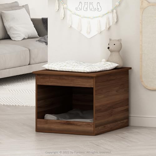 Furinno Peli Top Opening Litter Box Enclosure, Columbia Walnut | Litter Box Furniture, Wooden Pet House, Easy Assembly, for Living Room - color: Columbia Walnut, size: Top Opening