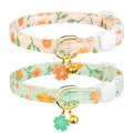2 Pack Cotton Cat Collar Beige and Green Flowers Cute Kitten Cat Collar | Breakaway Breathable Soft material With cute pendants with Bell - color: Beige&Green
