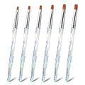 6Pcs Flat Nail Brushes Iridescent Crystal Handle Nail Art Painting Brushes | 6/7/8/9/10mm Premium Synthetic Bristles Manicure Brush for Cleaning Polish Mistakes on the Cuticles, DIY Painting - color: Clear