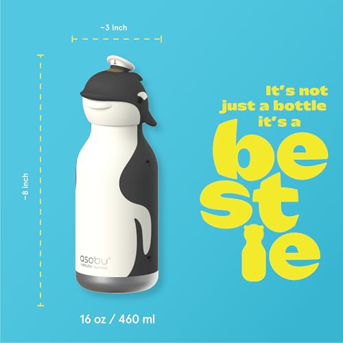 asobu Bestie Water Bottle, Cute Collectible Character, Leak Proof, BPA Free | 16 oz, Stays Cold 24 Hours, Double Wall Vacuum Insulation, Food Grade Stainless Steel, Spill Resistant, Great Gift Idea - color: GUS THE KILLER WHALE