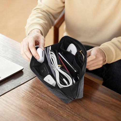 simtoper Electronic Organizer Travel Case – Waterproof Cable Bag for Cord, Charger, Hard Disk, Power Bank – Small Tech Storage for Travel, Backpack, Business Trip, Airplane - color: Black Plaid, size: Large