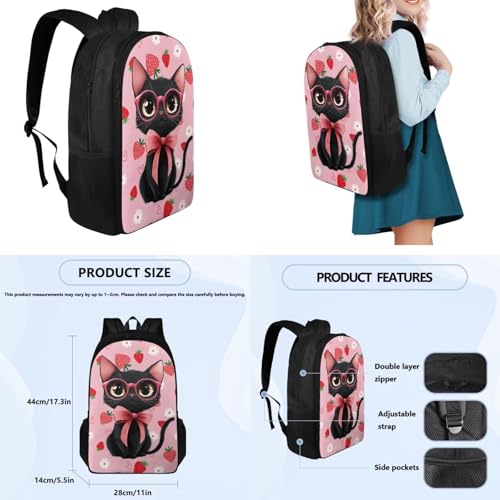 Elegant Cat Girls Bookbag with Lunch Box Adjustable Water Bottle Cover and Floral Pencil Case 4-6 Years Old Kids 4 in 1 Set 6Th Grade Lightweight Backpack for School/Sports - color: Elegant Cat