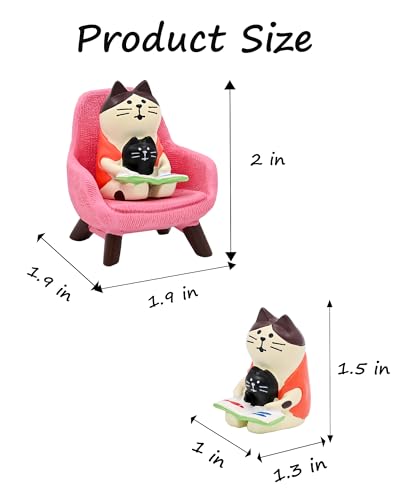 Mevodeata Cute Mini Cat Reading Book Figurine with Small Sofa Resin Figure for Office Home Decor for Cat Lover(Pink Sofa) - color: Cat Pink