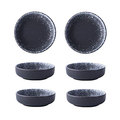 Colias Wing 3.5 Inch Japanese Style Classic Porcelain Side Dish Bowl Seasoning Dishes Soy Dipping Sauce Dishes-Set of 6-Black&White - color: Black Snow