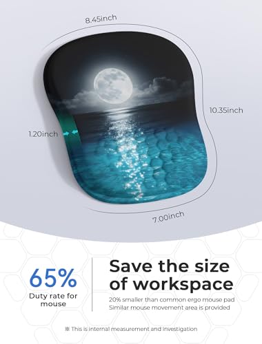 Blue Ocean and Moon Aesthetic Ergonomic Mouse Pad for Carpal Tunnel Pain Relief, 65% Usable Mouse Area, Memory Foam Concave Wrist Rest for Office, PC, Gaming - color: 08 Blue Ocean and Moon