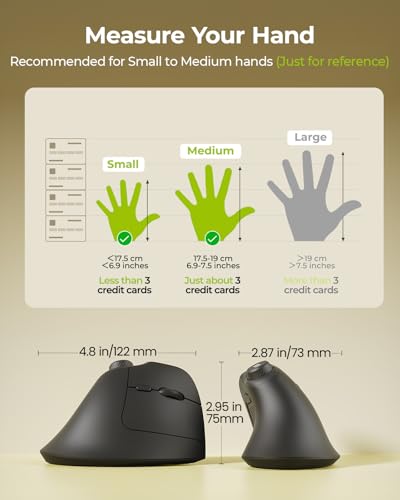 seenda MOU-302 Wireless Bluetooth Ergonomic Vertical Mouse with Volume Knob | Rechargeable 3-device mice for small/medium hands with quiet clicks, 1000/1600/2400 DPI for PC, laptop, MacBook, Black - color: Black
