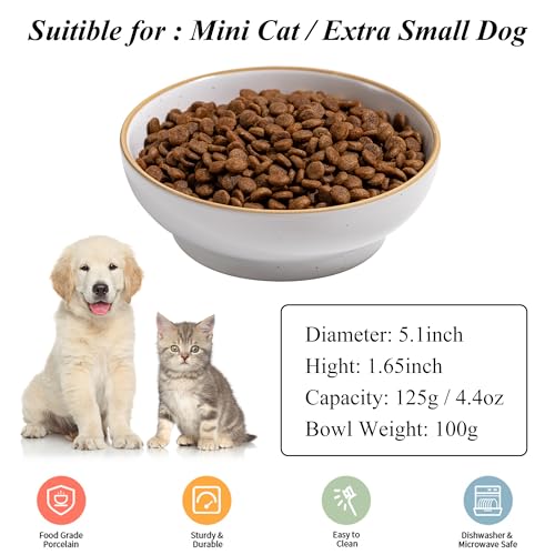 Cat Bowl, Ceramic Small Pet Bowl Pack of 3, Dishwash Safe Pet Food and Water Bowl Dishes for Small Dog, Fat Faced Cat, Kitten, Rabbits Puppy Birds(Safe Food-Grade Ceramic), White - color: White