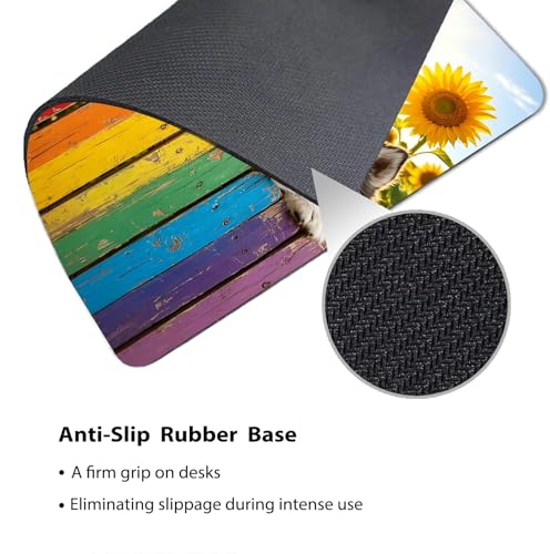 Playful Husky Puppies Mouse Pad, Sunflowers Joyful Summer Scene Desk Mat | 9.5"x 7.9", Adorable Dogs Pets Design, Cute Smooth & Anti-Slip Mousepad - color: Colorful Design Wknoon-Art 02