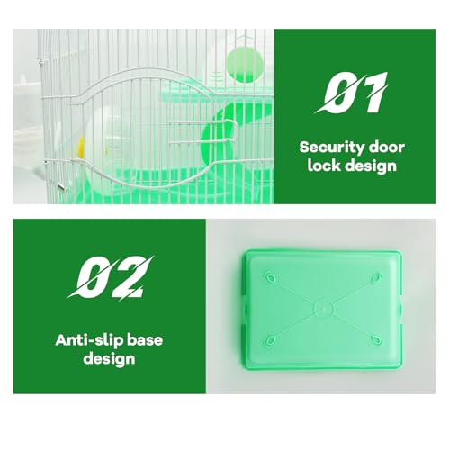 2-Tier Portable Hamster Cage and Habitats,Travel Metal Mouse Cages with Free Water Bottle,Houses and Exercise Wheel for Any Breed of Hamster and Small Animal (14.6x11.0x11.8inch Green) - color: 【Green】