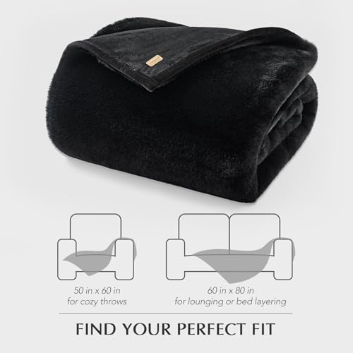 EVERGRACEHOME Faux Chinchilla Fur Throw Blanket, 60"x80", Black Noir Mink | Luxury, Super Soft, 1220GSM, Fluffy Cozy Mink, Reversible Velvet Back, Warm Thick Heavy Winter Throw for Couch Bed, Gift - color: Black Noir Mink, size: 60"x80"
