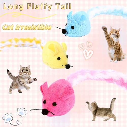 Cat Toy, 3 Pack Plush Catnip Cat Mouse Toy with Colorful Long Dangling Tails, Interactive Cat Toy 2.36” Soft Furry Mice Kitten Toy for Bored Indoor Adult Cat Chew Biting Carry Fun Play