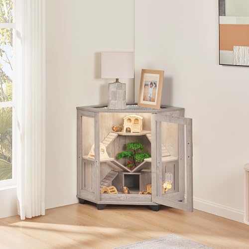 unipaws Chinchillas Hedgehog Cage with Ramp and House | Corner Small Animal Cage, Clear Acrylic Door, Water Bottle Slot, Top Ventilation - color: Cage, size: 33.4"L x 21.6"W x 29.9"H