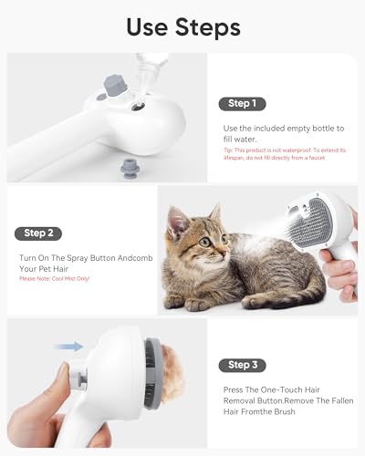 Pet Steam Brush Dog Cat 2026 New Grooming Comb for Shedding, Floating Hair, Smooth & Detangling, Gentle Cool Mist Softens Hair Reduces Static Helps Pets Who Dislike Bathing,2*Waterless Shampoo - color: Gray, size: 240ML