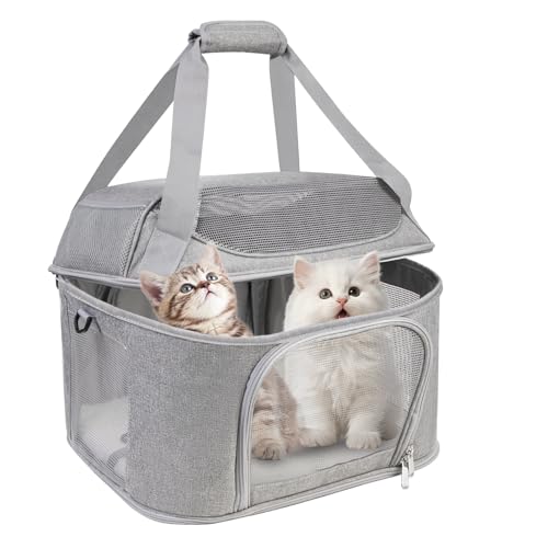 Soft Cat Carrier Up to 20 Lbs, Washable Pet Travel Bag for Kitten Puppy | Breathable Mesh, Medium to Big Pets Small Dog,Soft-sided Cloth Animal Crate for Car Travel Carrying, Safe for Vet Visit,Grey - color: Gray