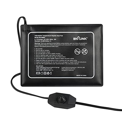BN-LINK Reptile Heating Pad 6"X8" with Adjust Knob, Adjustable Temperature Under Tank Heater for Reptiles, Indoor Terraium Heating Mat for Turtles, Lizard, Snakes, Frogs, and Other Reptiles - size: 6"X 8" with Adjust Knob