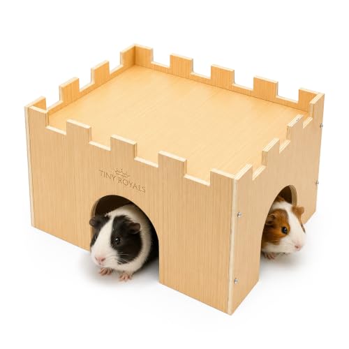 Guinea Pig Castle, Sturdy Wooden Guinea Pig Hideout, Cage Accessories, Wooden Chew Resistant House for Small Animals, Hamsters, Rats, Chinchillas, Playing, Hiding, Exercising