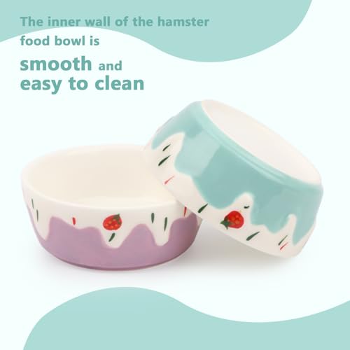 Wontee Hamster Food Bowl 2 Pack Ceramic Food Water Bowl Anti-Tipping for Dwarf Hamsters Gerbil Mice Hedgehog Guinea Pig (Blue+Purple) - color: Blue+Purple
