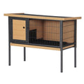 PawHut Rabbit Hutch Elevated Bunny Cage Metal Frame No Leak Tray Natural | Small Animal Habitat, Metal Wire Pan, Openable Water-Resistant Asphalt Roof, for Rabbits Chickens Ducks, Indoor/Outdoor