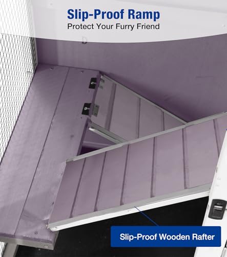 2-Story Rabbit Hutch with Wheels, Bunny Cage with Two Deepened Leak-Proof Trays, Indoor Outdoor Guinea Pig Cage with Waterproof Asphalt Roof - Grey - color: 44"L Grape Purple