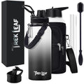 Travel Water Bottle with 3 Lids (Spout, Straw, Flip) Leak Proof, Quality, Vacuum Insulated, Stainless Steel (Day & Night, 32 oz) - color: Day & Night, size: 32 Ounces