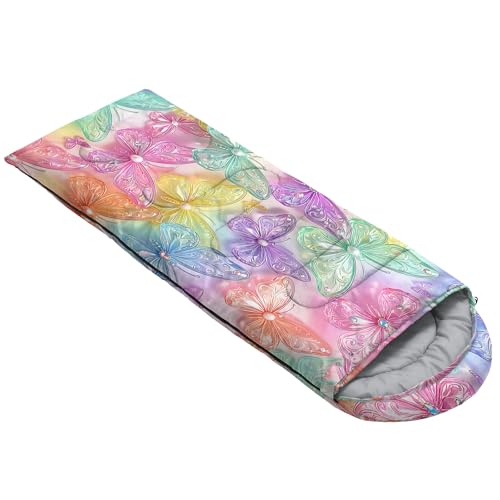 QOOMO Camping Sleeping Bags,3 Season Warm & Cool Weather,Lightweight,Waterproof Sleeping Bags for Adults & Kids,Traveling,and Outdoors,Camping Gear Equipment - color: colorful butterfly